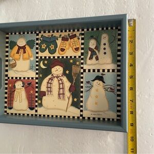 Debbie Mumm SNOWMEN Rectangular Hand Painted Wooden 9x12 Tray Christmas Vintage